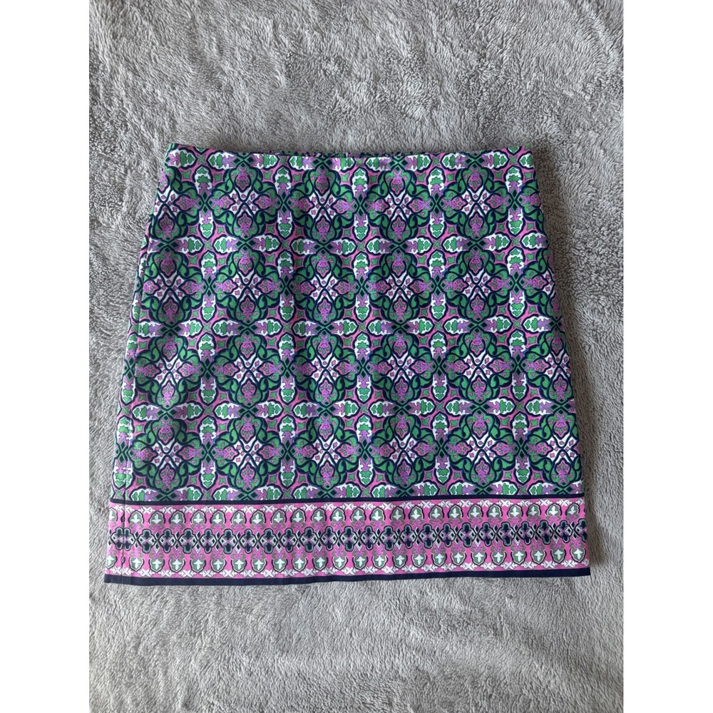 Talbots Petites Women 10P Pink Green Medallion Print Cotton Stretch Mini Skirt